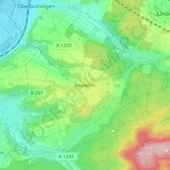 Mapa topográfico Reudern, altitud, relieve