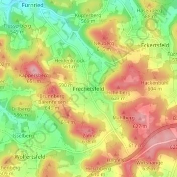 Mapa topográfico Frechetsfeld, altitud, relieve