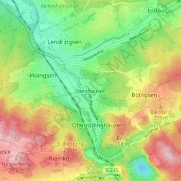Mapa topográfico Steinhausen, altitud, relieve