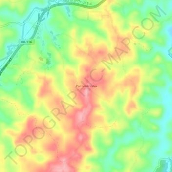Mapa topográfico Palmitalzinho, altitud, relieve