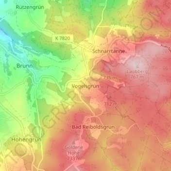 Mapa topográfico Vogelsgrün, altitud, relieve