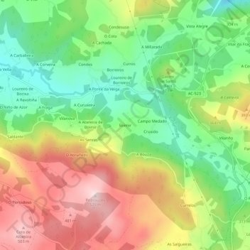 Mapa topográfico Boimir, altitud, relieve