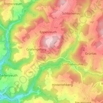 Mapa topográfico Hohenreuth, altitud, relieve