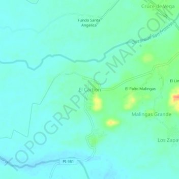 Mapa topográfico El Carbon, altitud, relieve