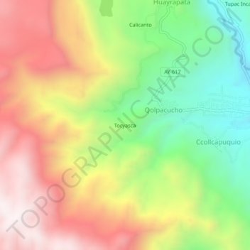 Mapa topográfico Tocyasca, altitud, relieve