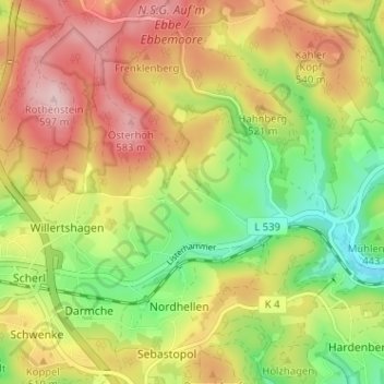 Mapa topográfico Hohenhengstenberg, altitud, relieve