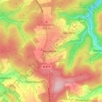 Mapa topográfico Kesselbach, altitud, relieve