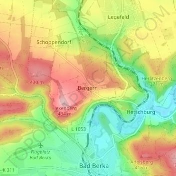 Mapa topográfico Bergern, altitud, relieve