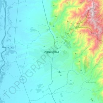 Mapa topográfico Aguachica, altitud, relieve