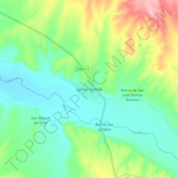 Mapa topográfico Santo Tomás, altitud, relieve