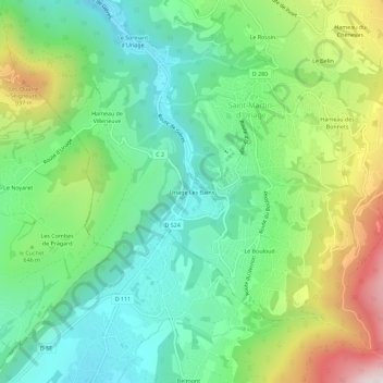 Mapa topográfico Uriage Les Bains, altitud, relieve
