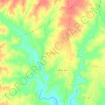 Mapa topográfico Kamandaryal, altitud, relieve