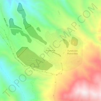 Mapa topográfico Potrerillos, altitud, relieve