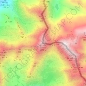 Mapa topográfico Pic de Sotllo, altitud, relieve