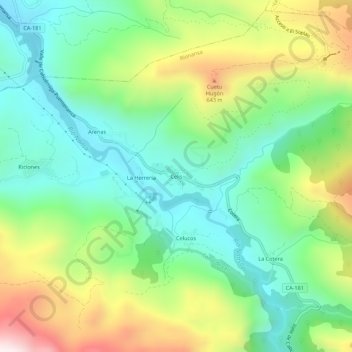 Mapa topográfico Celis, altitud, relieve