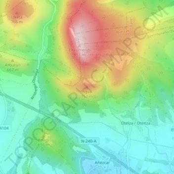 Mapa topográfico Agua, altitud, relieve