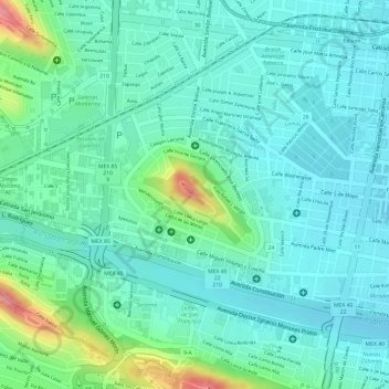 Mapa topográfico Cerro del Obispado, altitud, relieve