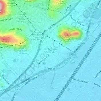 Mapa topográfico Santa Clara Coatitla, altitud, relieve
