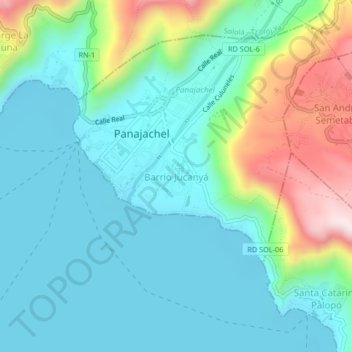 Mapa topográfico Barrio Jucanyá, altitud, relieve