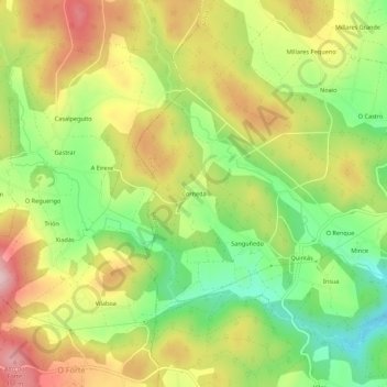 Mapa topográfico Corneda, altitud, relieve