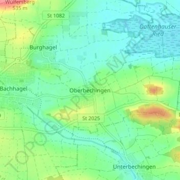 Mapa topográfico Oberbechingen, altitud, relieve
