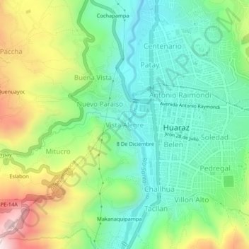Mapa topográfico Vista Alegre, altitud, relieve