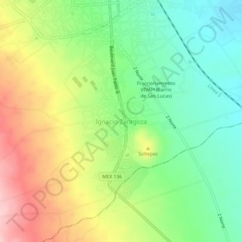 Mapa topográfico Ignacio Zaragoza, altitud, relieve