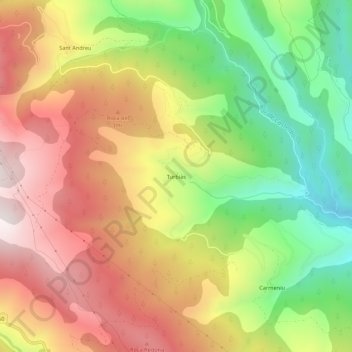 Mapa topográfico Turbiàs, altitud, relieve