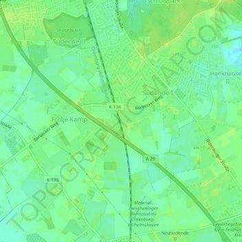 Mapa topográfico Gerstenkamp, altitud, relieve
