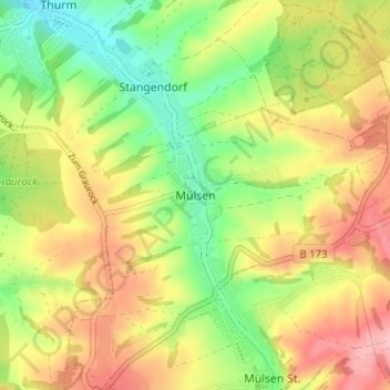 Mapa topográfico Mülsen, altitud, relieve