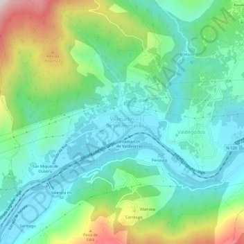 Mapa topográfico Vilamartín de Valdeorras, altitud, relieve