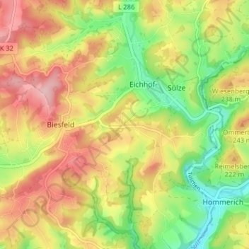 Mapa topográfico Ahlendung, altitud, relieve