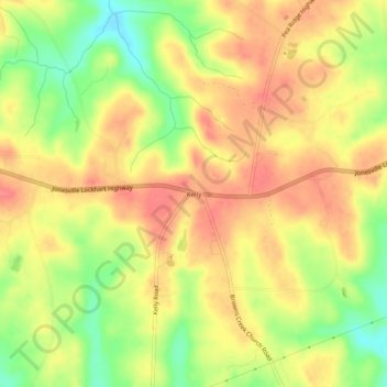 Mapa topográfico Kelly, altitud, relieve