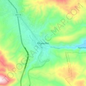 Mapa topográfico Petaquillas, altitud, relieve