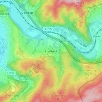 Mapa topográfico Rumbeck, altitud, relieve