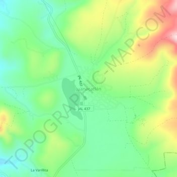 Mapa topográfico Juanacatlán, altitud, relieve