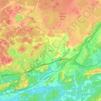 Mapa topográfico Lively, altitud, relieve
