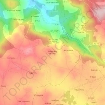Mapa topográfico Aldemunde de Arriba, altitud, relieve