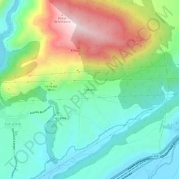 Mapa topográfico Cobrana, altitud, relieve