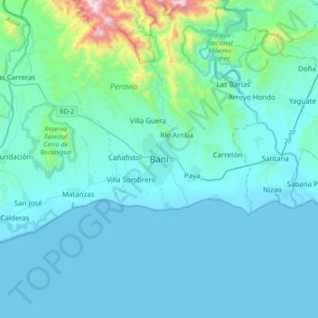 Mapa topográfico Baní, altitud, relieve