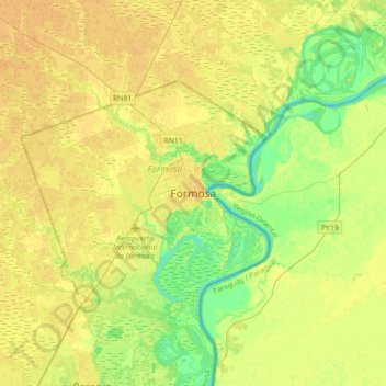Mapa topográfico Municipio de Formosa, altitud, relieve