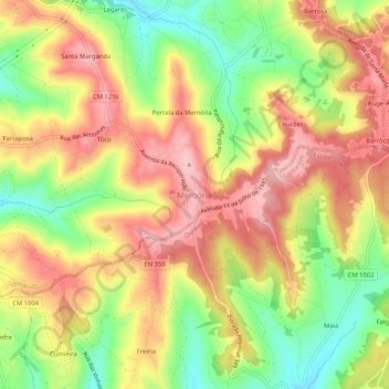 Mapa topográfico Memória, altitud, relieve