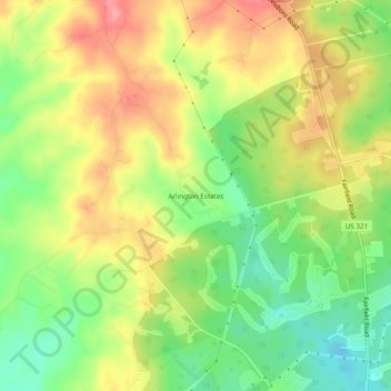 Mapa topográfico Arlington Estates, altitud, relieve