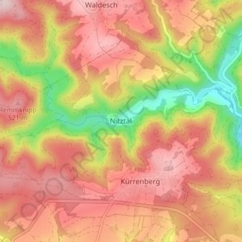 Mapa topográfico Nitztal, altitud, relieve
