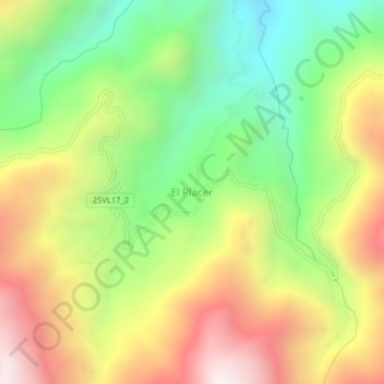 Mapa topográfico El Placer, altitud, relieve