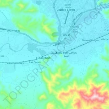 Mapa topográfico Rio Nazas, altitud, relieve