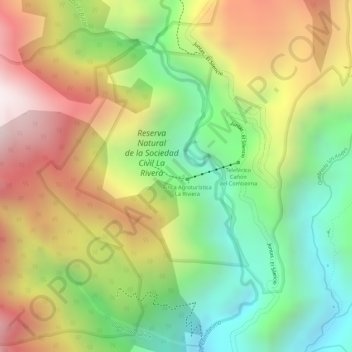 Mapa topográfico Cañón del Rio Combeima, altitud, relieve