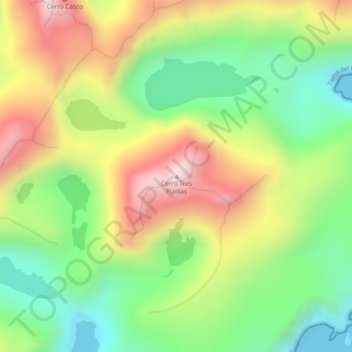Mapa topográfico Cerro Tres Puntas, altitud, relieve