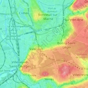 Mapa topográfico Limeil-Brévannes, altitud, relieve