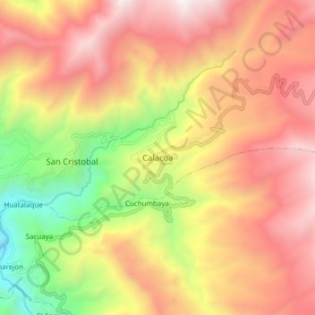 Mapa topográfico Calacoa, altitud, relieve